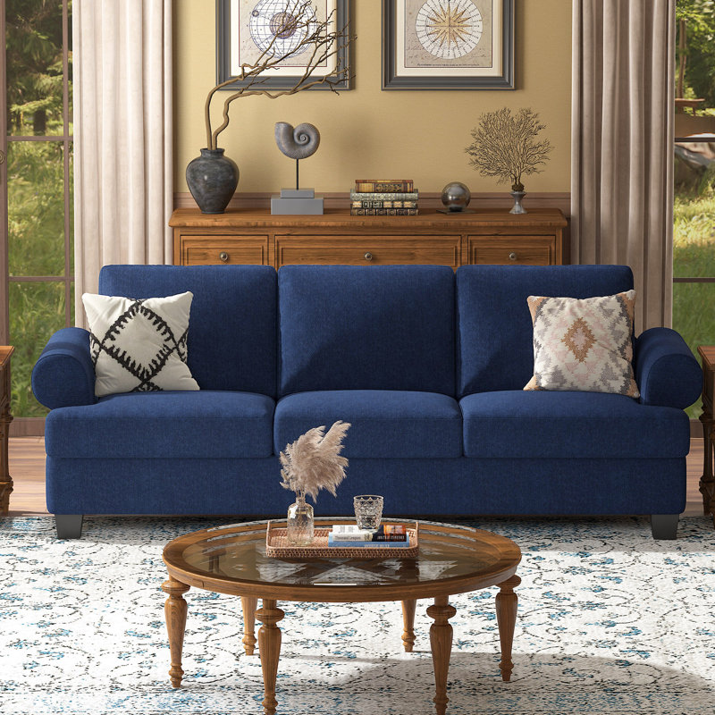 91 Lawson Sofa with Extra Deep Seats 3 Seat Sofa Couch for Living Room Mid Century Modern Charlton Home Fabric Blue Linen
